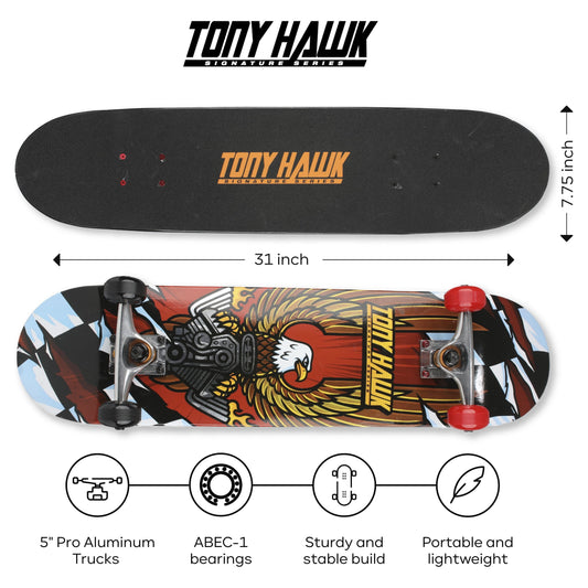 31" Standard Popsicle Hawk Engine Metallic Complete Skateboard, 50 Mm Wheels