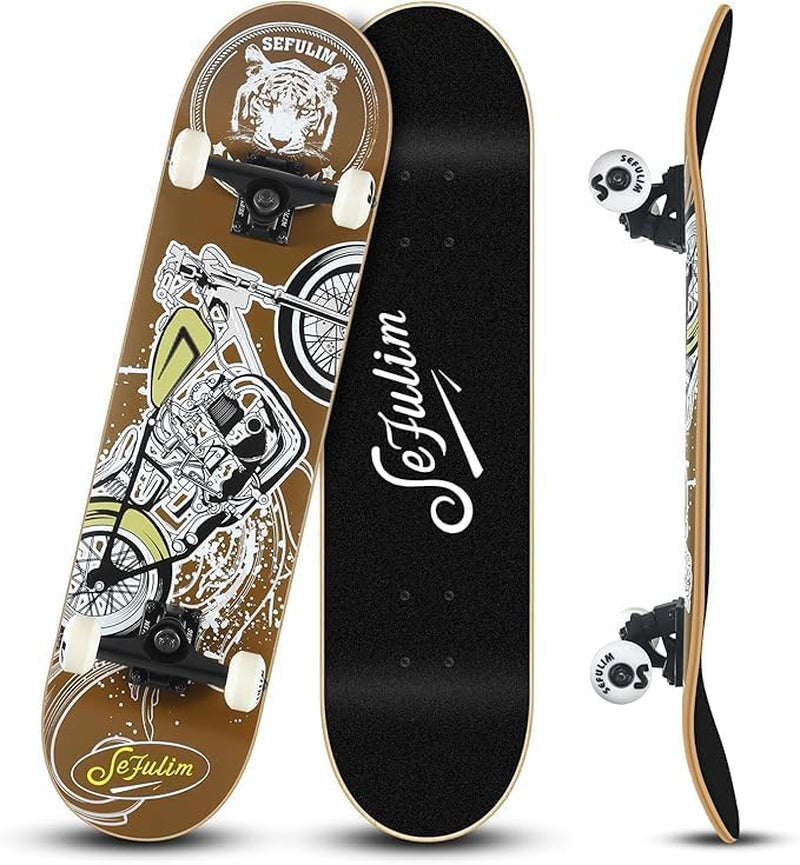 31 X 8 Inch Complete Skateboard 7 Layer Canadian Maple Double Kick Deck Concave Cruiser Trick Skateboard for Boys Girls Teens Adults Beginner ﻿