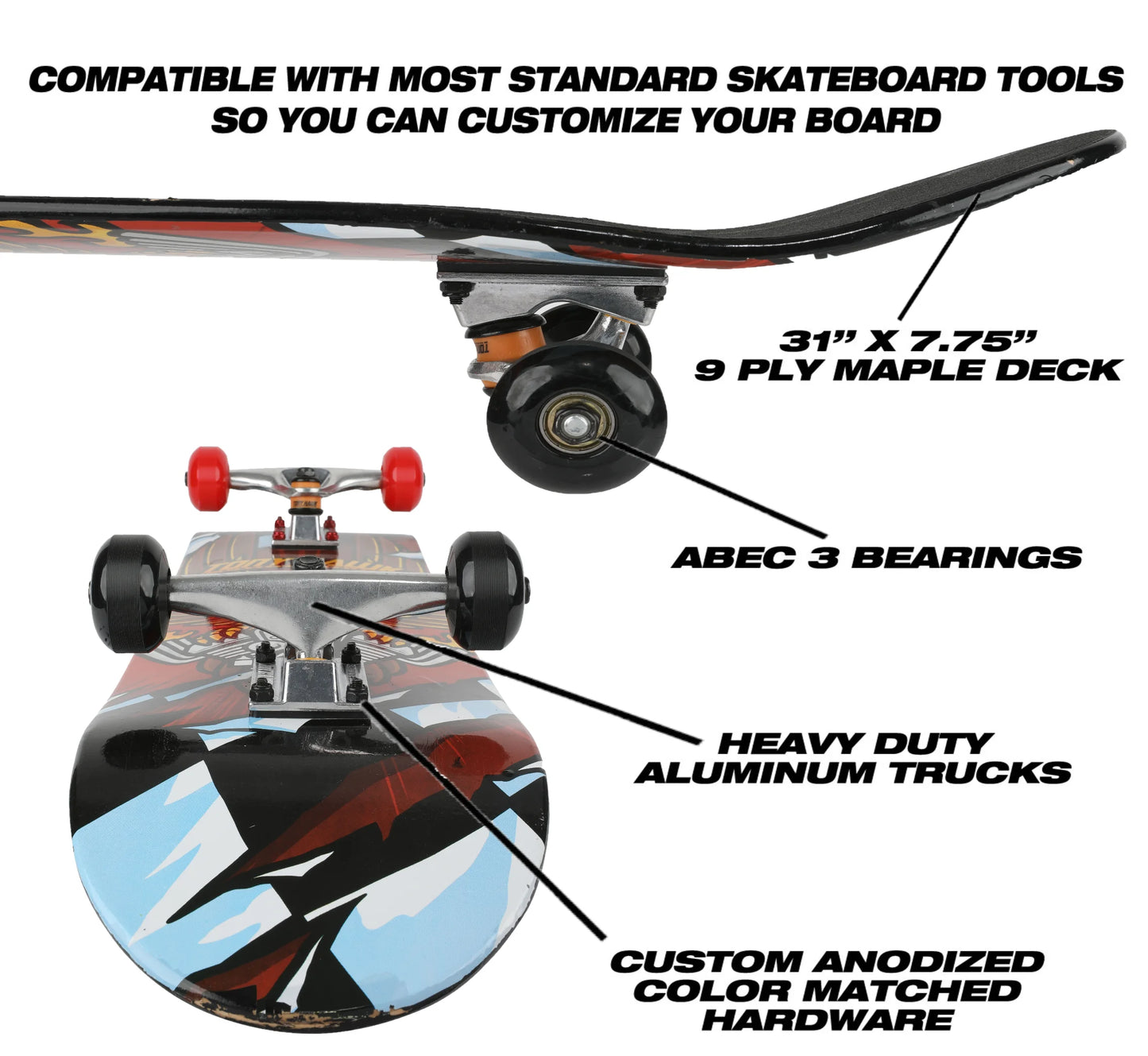 31" Standard Popsicle Hawk Engine Metallic Complete Skateboard, 50 Mm Wheels