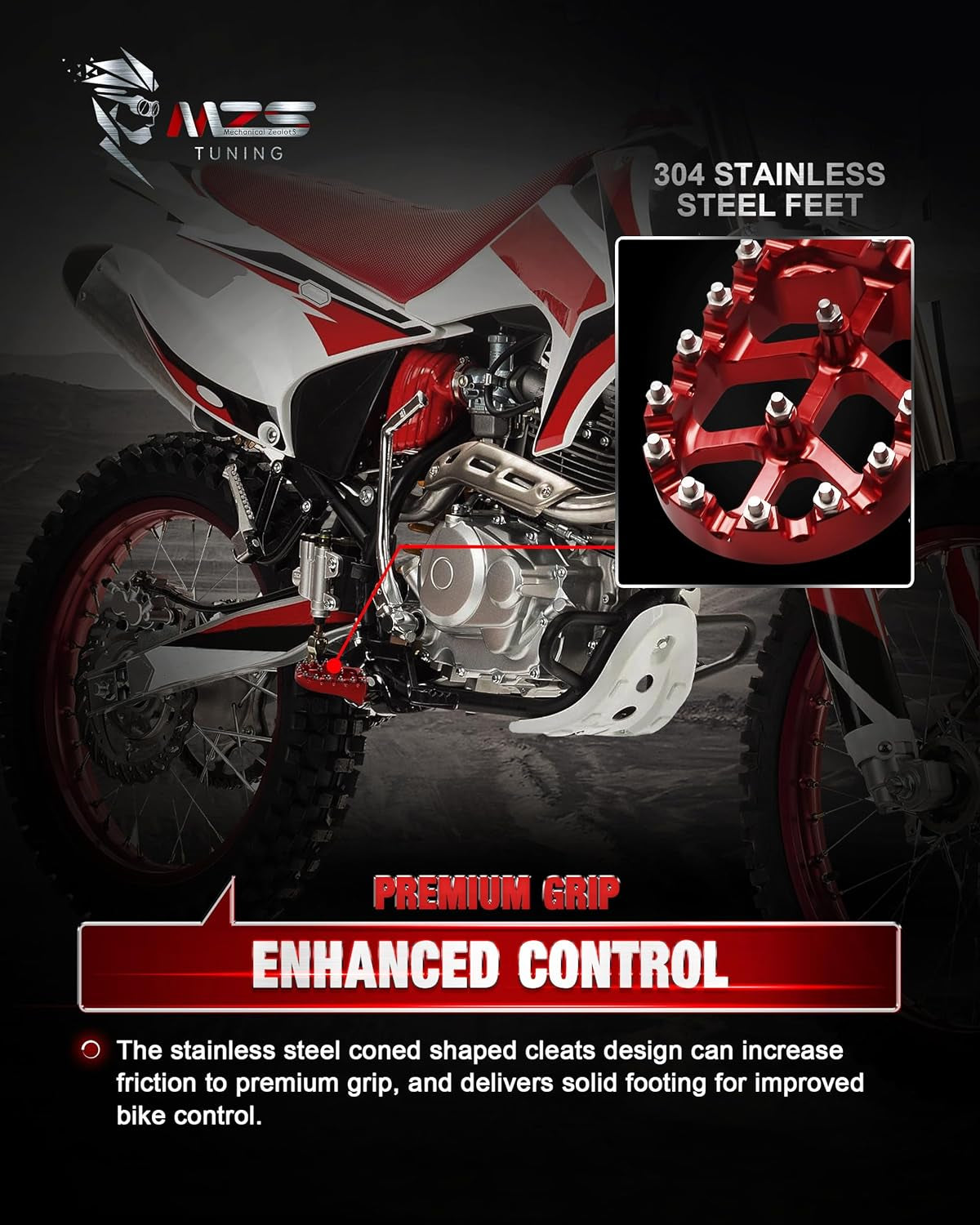 Dirt Bike Foot Pegs, CNC Motocross Footpeg MX Footrest Rest Pedal Red Compatible with CR125 CR250 CRF150R CRF250L CRF250R CRF250RALLY CRF250X CRF300L CRF450R CRF450RX CRF450X CRF450L CRF1000L