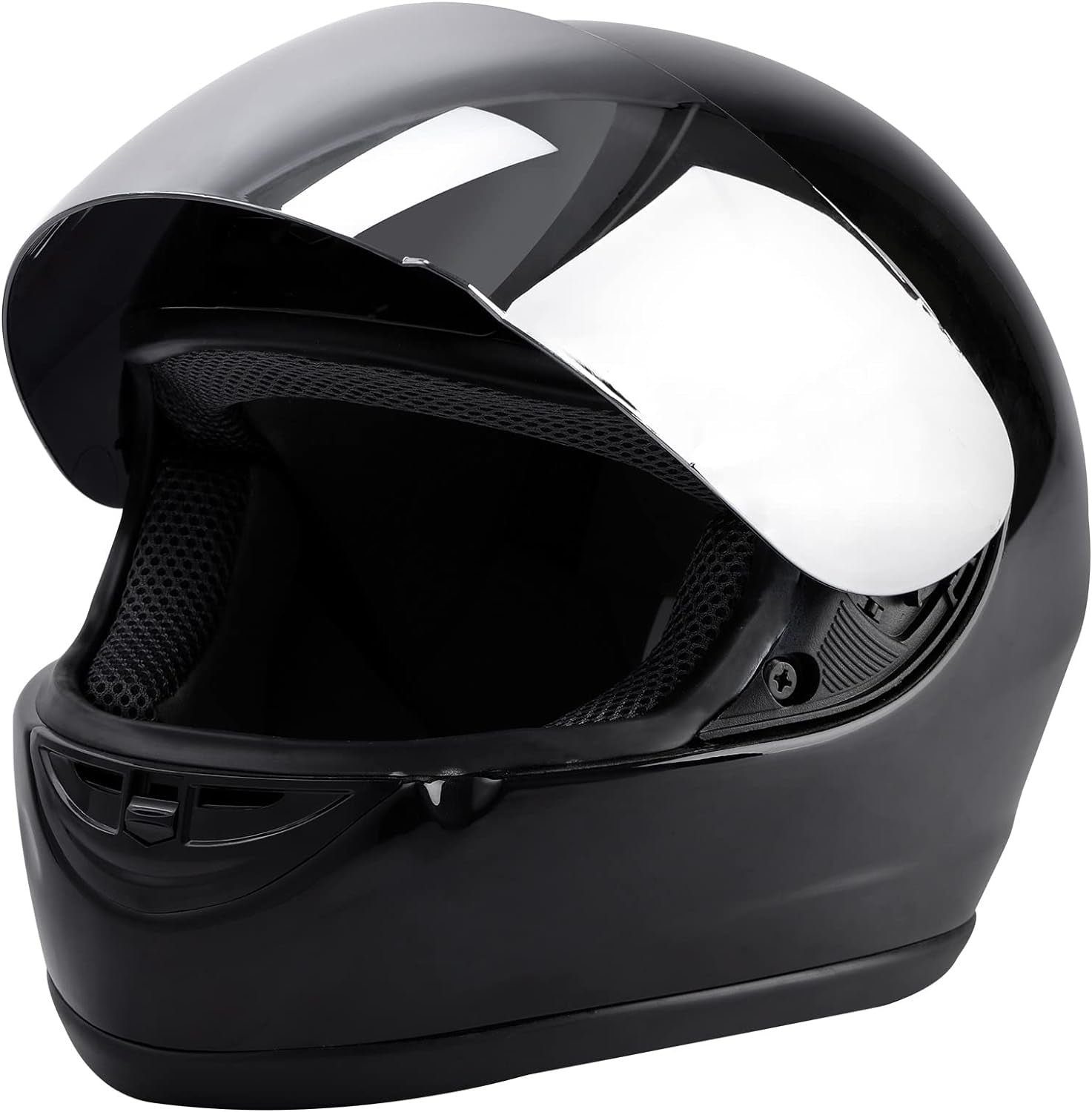DOT Adult Motorcycle Flip up Full Face Helmet Street Dirt Bike ATV Helmets (Black Mirror Shield, Medium)