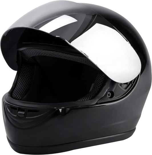 DOT Adult Motorcycle Flip up Full Face Helmet Street Dirt Bike ATV Helmets (Black Mirror Shield, Medium)