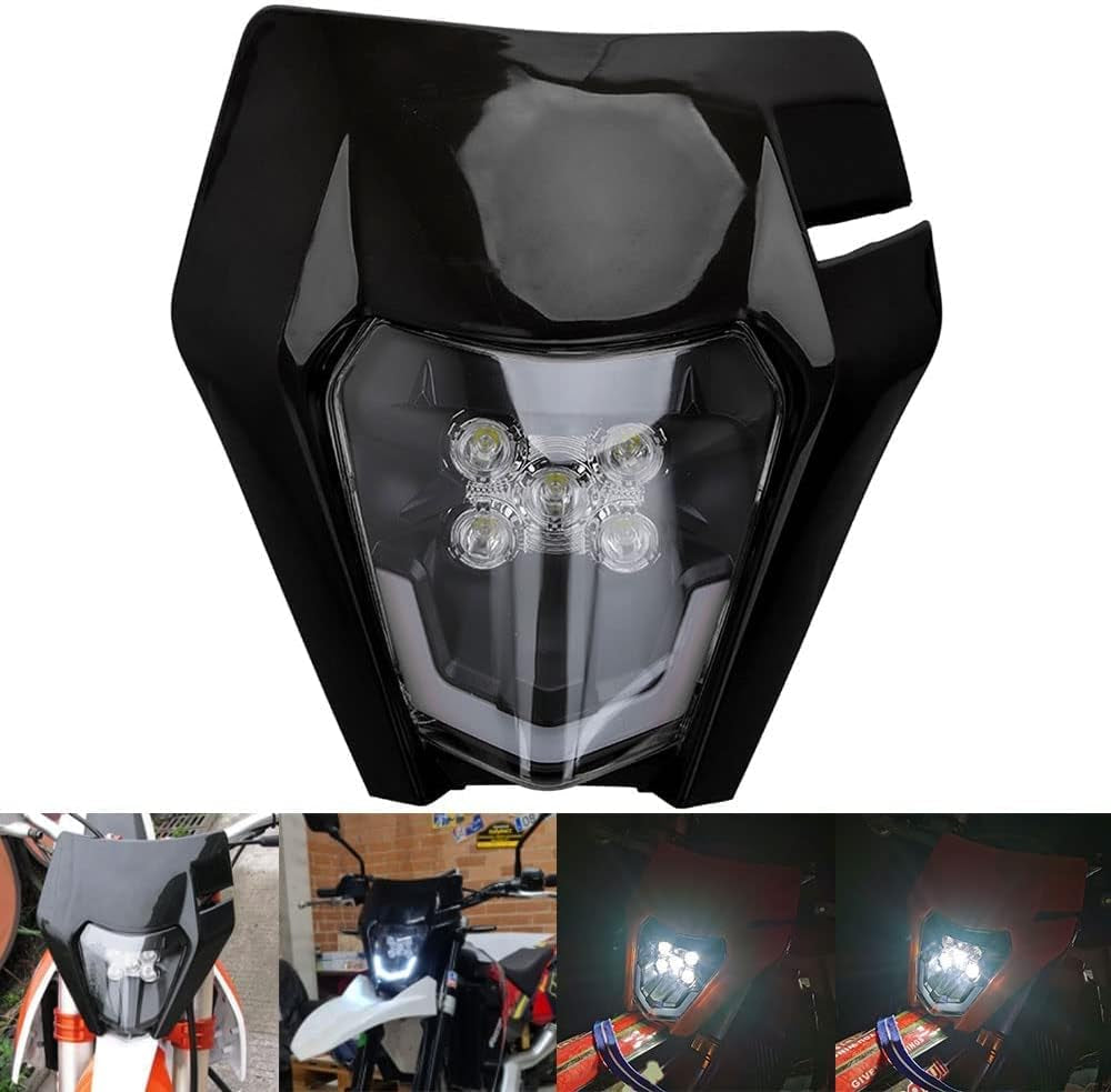 Dirt Bike Headlight,Universal LED Dirtbike Head Light Assembly Kit for Most Dirt Pit Bike Motorcycle Enduro Supermoto XC XCF TW SSR KX 125 150 200 300 350 400-Black