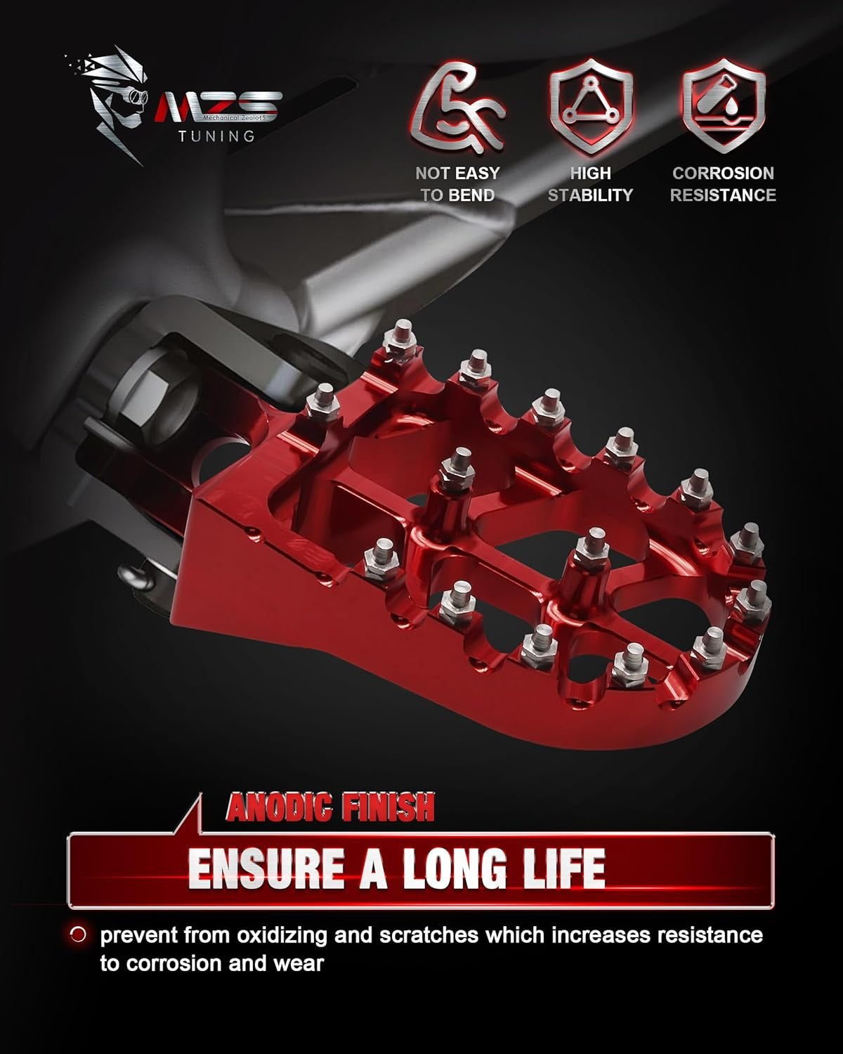 Dirt Bike Foot Pegs, CNC Motocross Footpeg MX Footrest Rest Pedal Red Compatible with CR125 CR250 CRF150R CRF250L CRF250R CRF250RALLY CRF250X CRF300L CRF450R CRF450RX CRF450X CRF450L CRF1000L