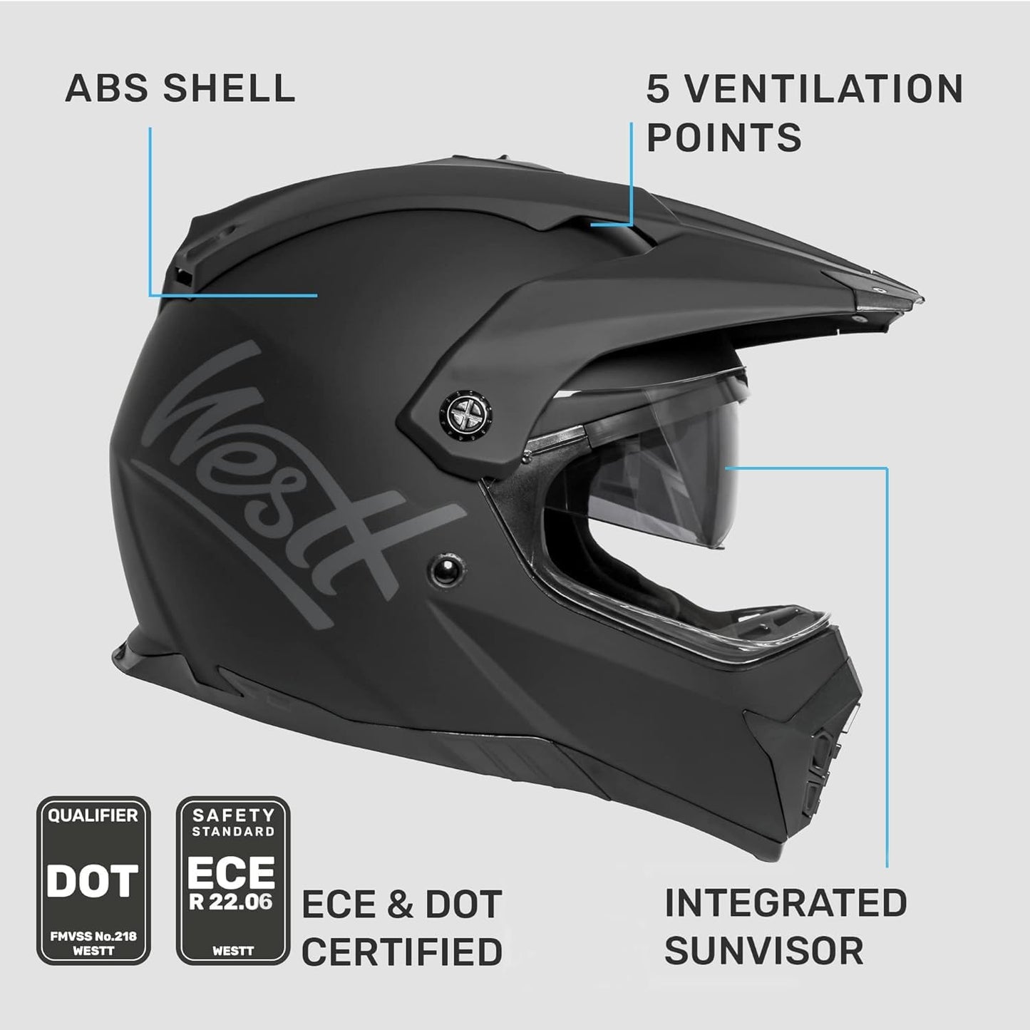 Dual Sport Motorcycle Helmet Off-Road Helmets for Adults, Dual Visor Motorcycle Helmet - Full Face ATV UTV Helmet Dirt Bike Motocross Helmets DOT Approved