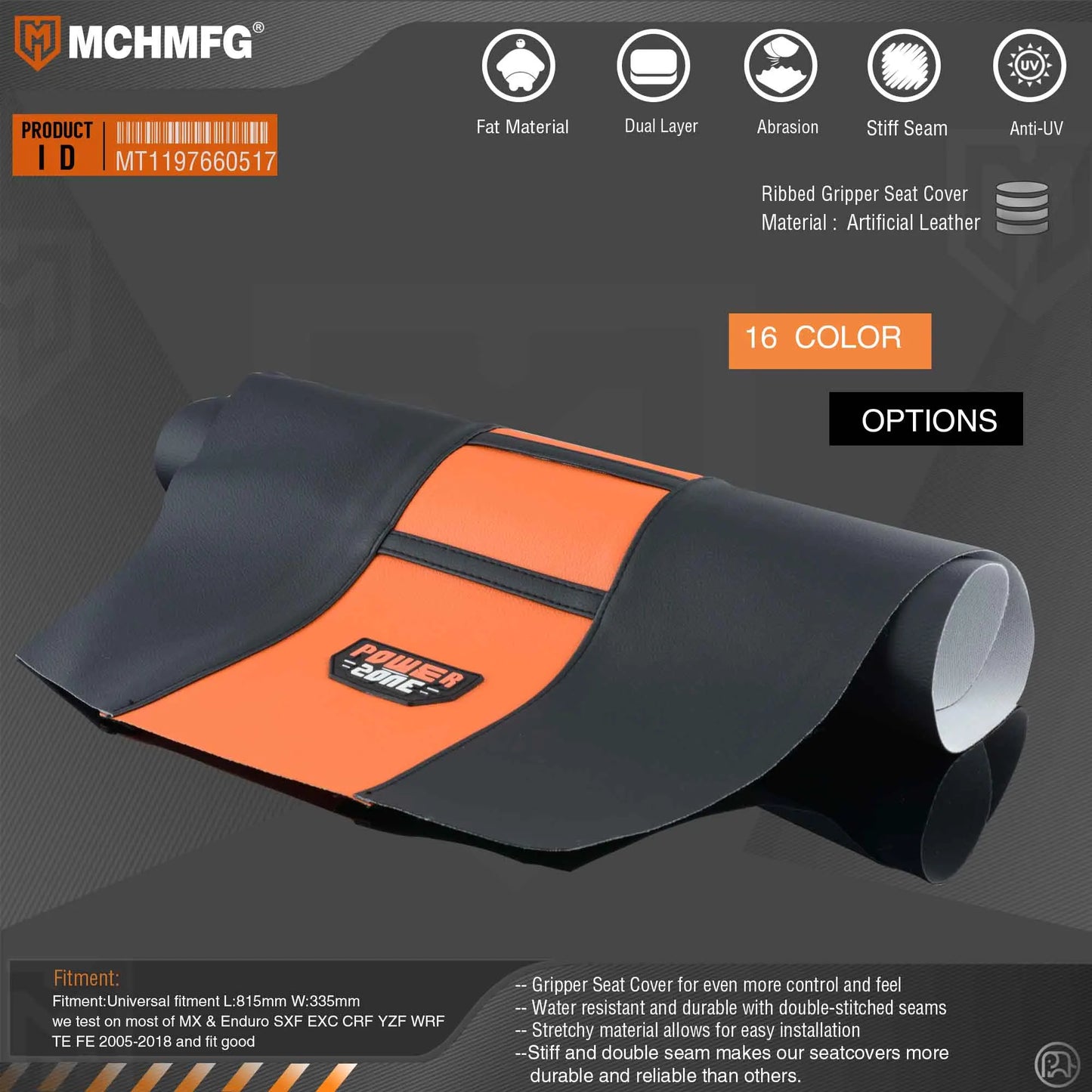 Motorcycle Pro Ribbed Rubber Artificial Leather Gripper Soft Seat Cover for HONDA YAMAHA SUZUKI KAWASAKI KTM Dirt Bike off Road