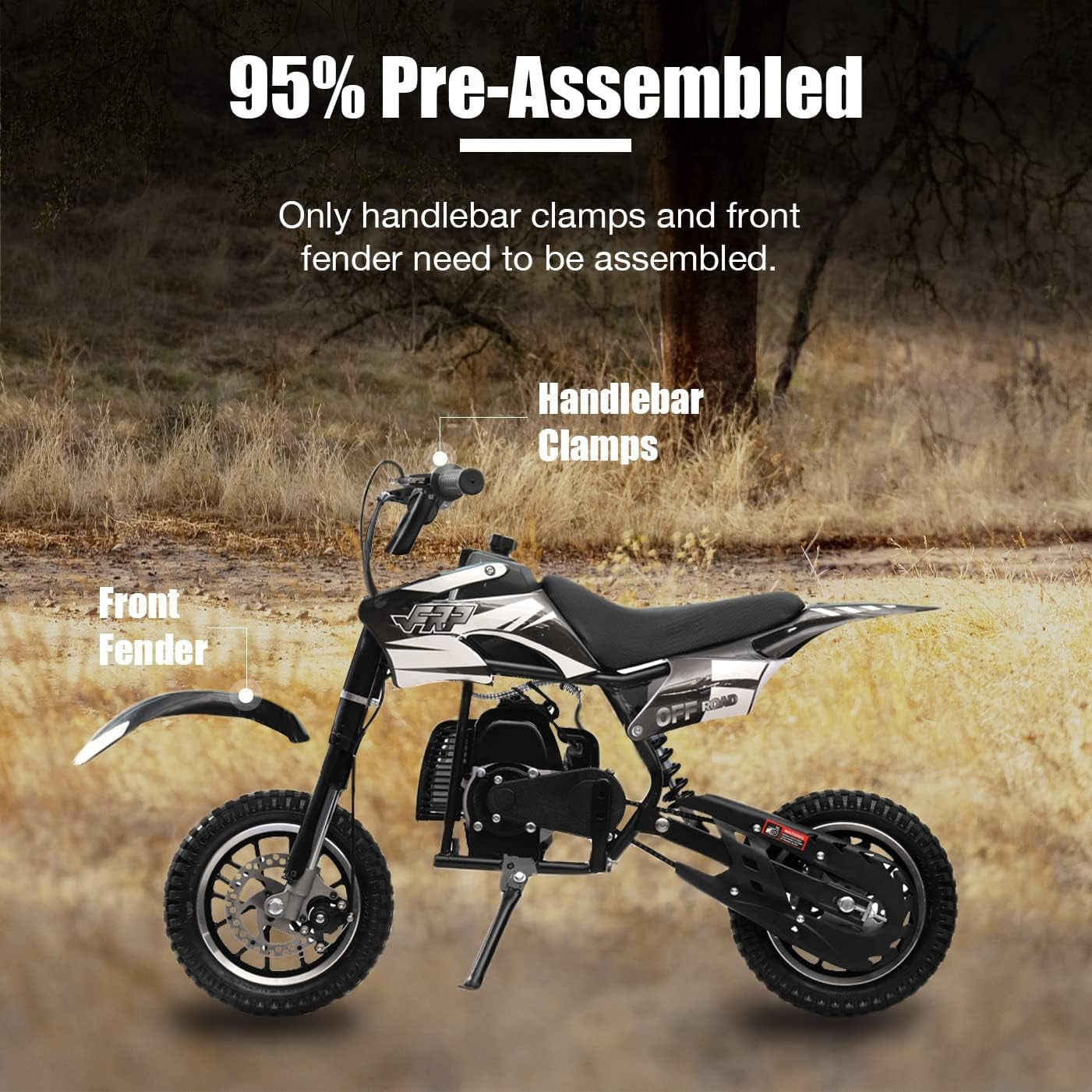 DB001 50CC 2 Stroke Mini Dirt Bike, off Road up to 20Mph, EPA Approved Dirt Bike W/Rear Suspension, Kill Switch, Disc Brakes, Max Load 160Lbs (Black)