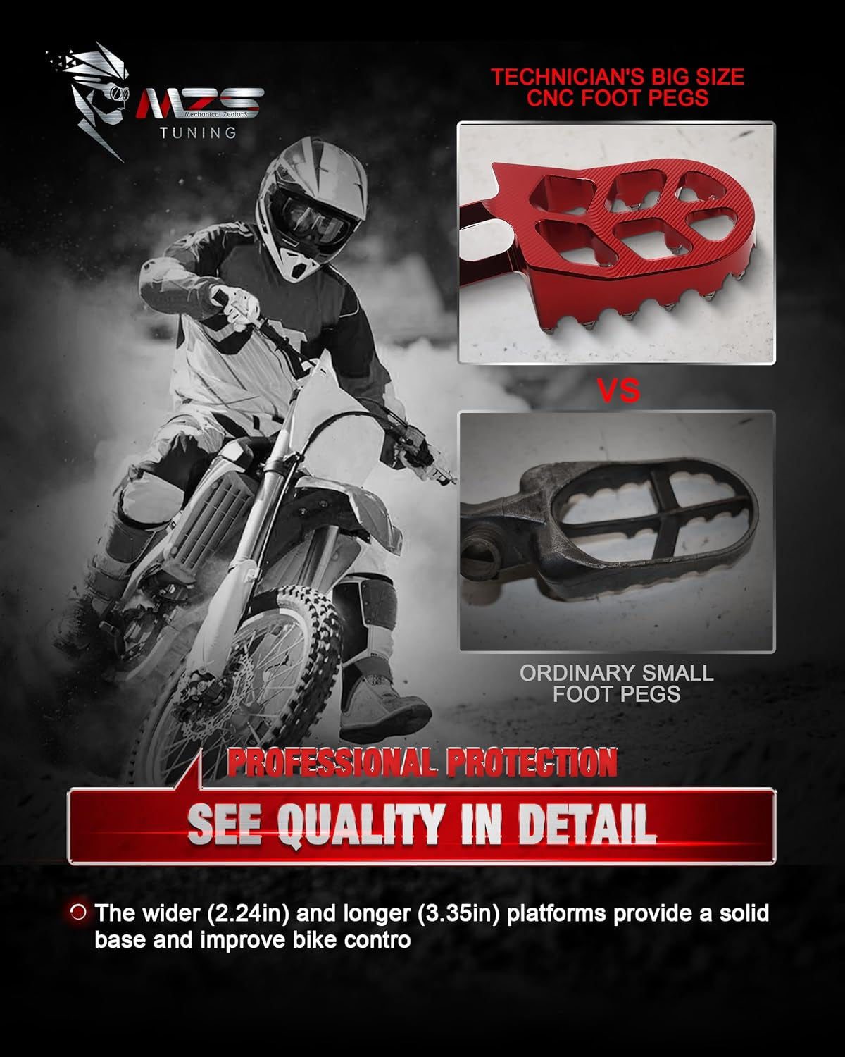 Dirt Bike Foot Pegs, CNC Motocross Footpeg MX Footrest Rest Pedal Red Compatible with CR125 CR250 CRF150R CRF250L CRF250R CRF250RALLY CRF250X CRF300L CRF450R CRF450RX CRF450X CRF450L CRF1000L
