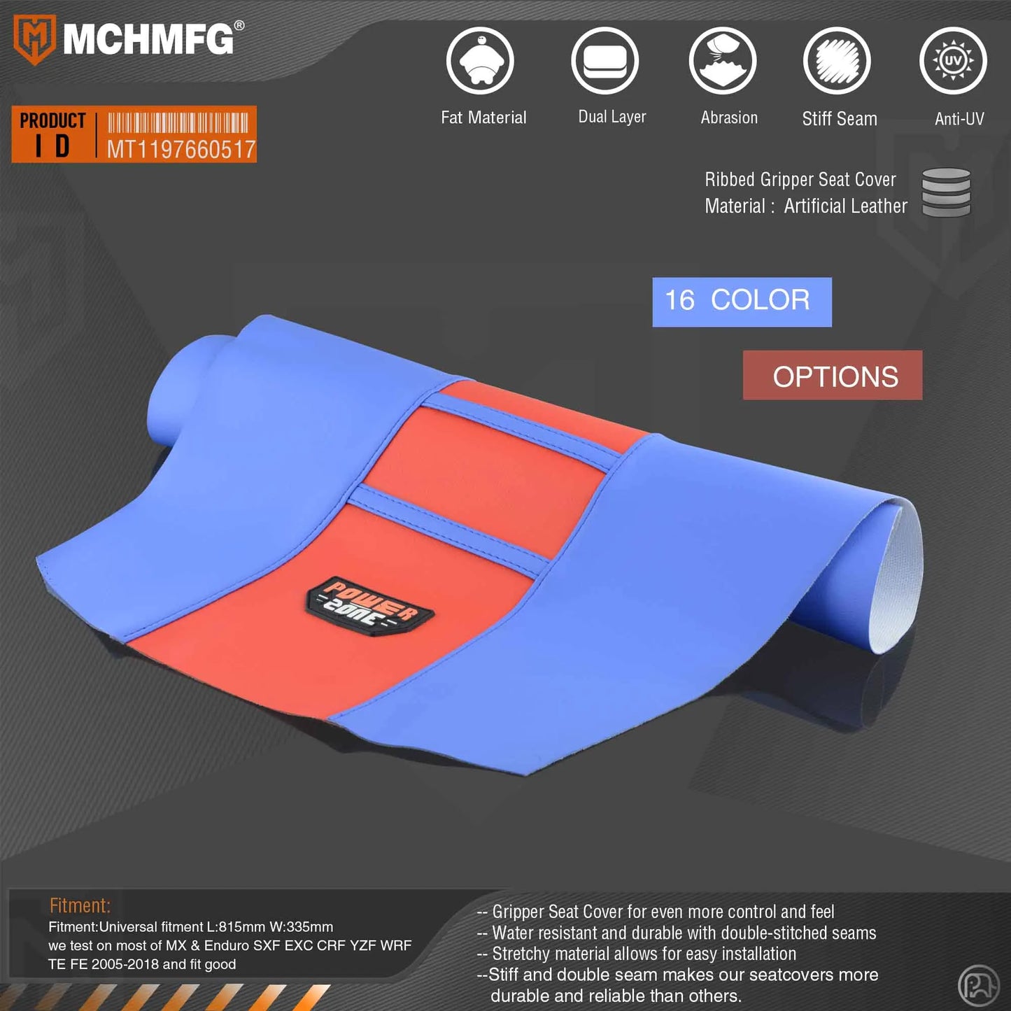 Motorcycle Pro Ribbed Rubber Artificial Leather Gripper Soft Seat Cover for HONDA YAMAHA SUZUKI KAWASAKI KTM Dirt Bike off Road