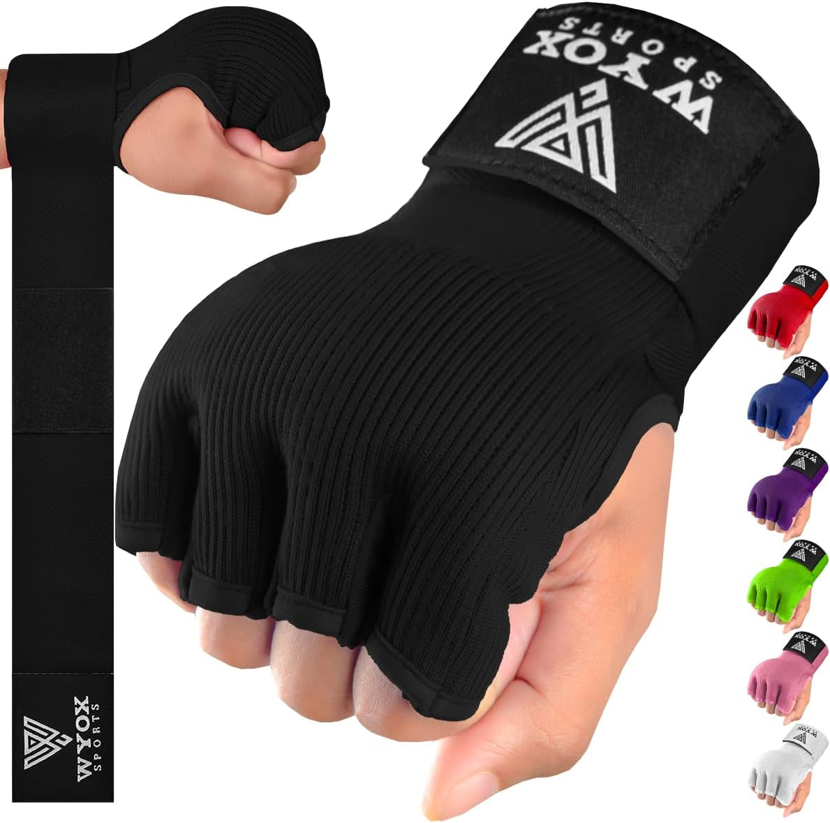 Gel Boxing Hand Wraps Inner Gloves for Men & Women – 80Cm Quick Wrist Strap, Padded Knuckle Support, Fingerless MMA Muay Thai Kickboxing Wraps for Training, Punching & Martial Arts
