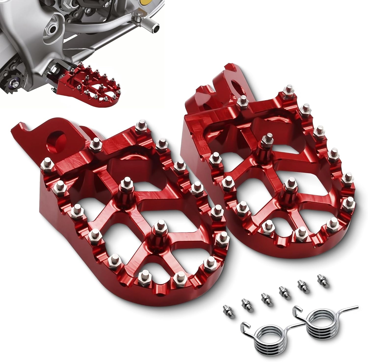 Dirt Bike Foot Pegs, CNC Motocross Footpeg MX Footrest Rest Pedal Red Compatible with CR125 CR250 CRF150R CRF250L CRF250R CRF250RALLY CRF250X CRF300L CRF450R CRF450RX CRF450X CRF450L CRF1000L