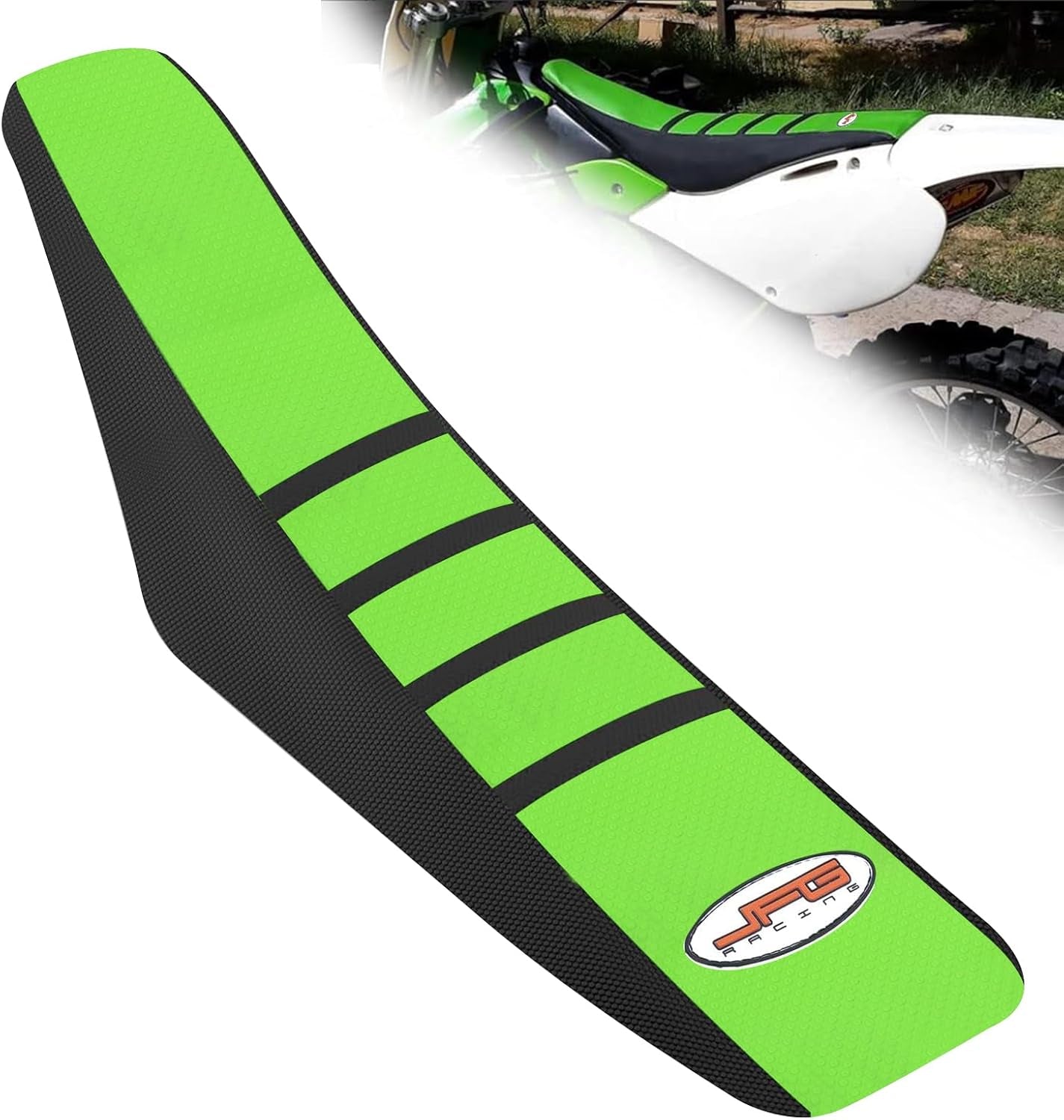 Dirt Bike Seat Cover,Motorcycle Cushion with Non-Slip Rubber Striped for KX65 2000-2024/KLX110 2002-2024 - Green