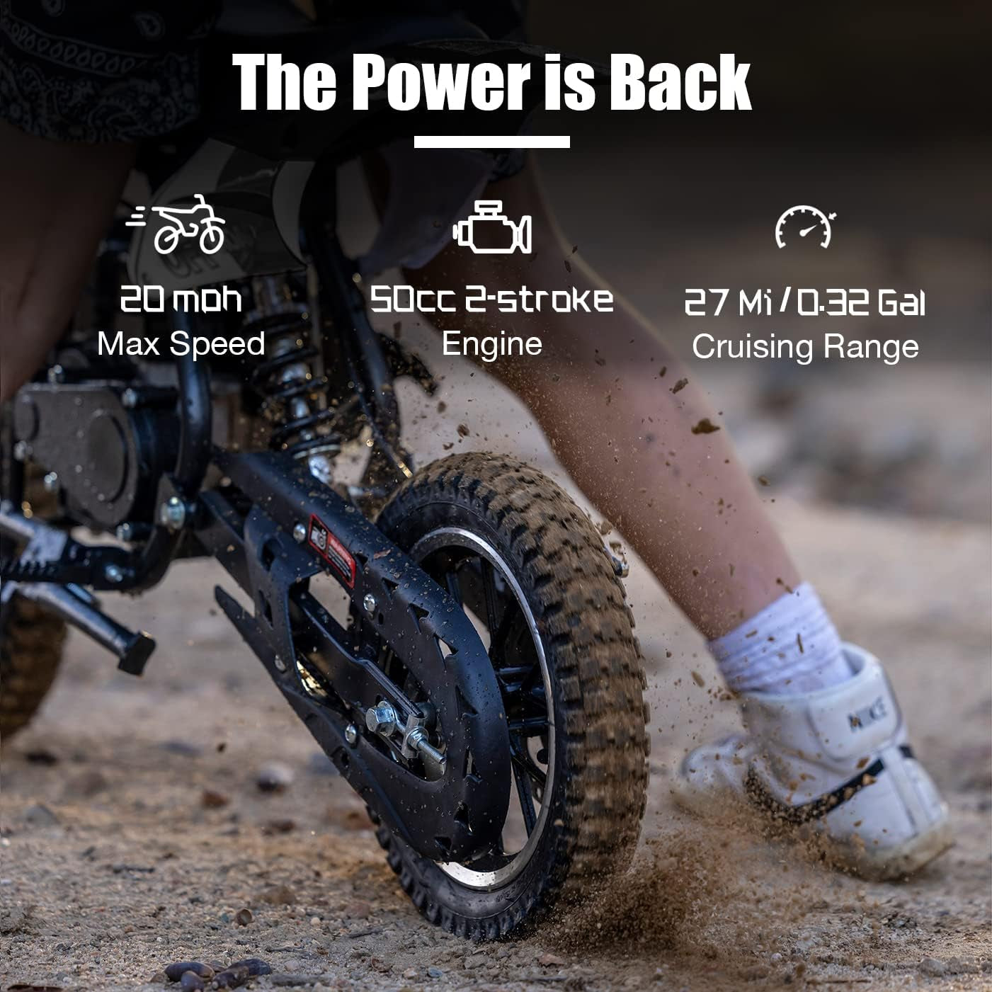 DB001 50CC 2 Stroke Mini Dirt Bike, off Road up to 20Mph, EPA Approved Dirt Bike W/Rear Suspension, Kill Switch, Disc Brakes, Max Load 160Lbs (Black)