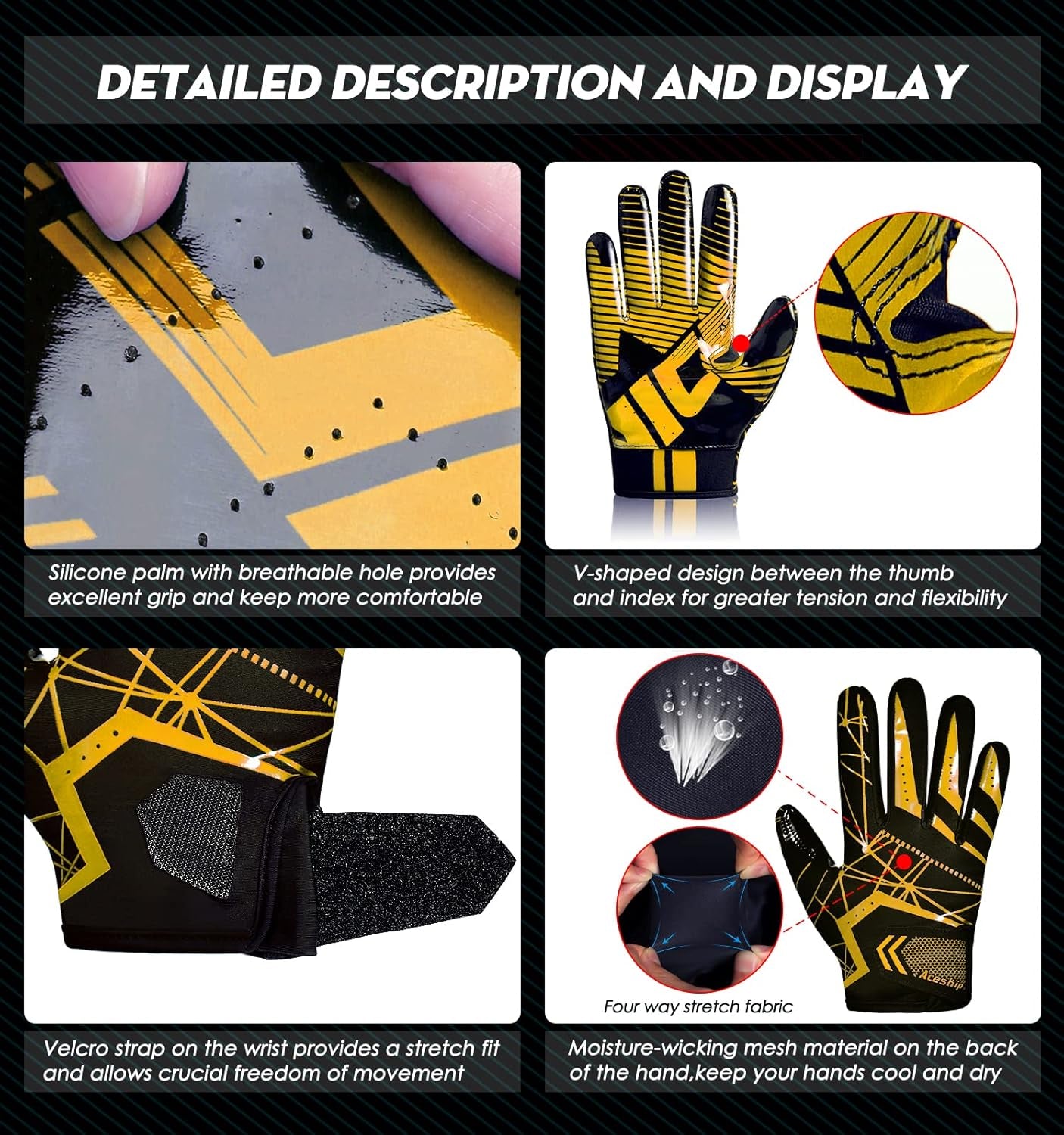 Football Gloves Adult Football Receiver Gloves,Enhanced Performance Football Gloves and High Grip Football Gloves for Adult and Kids