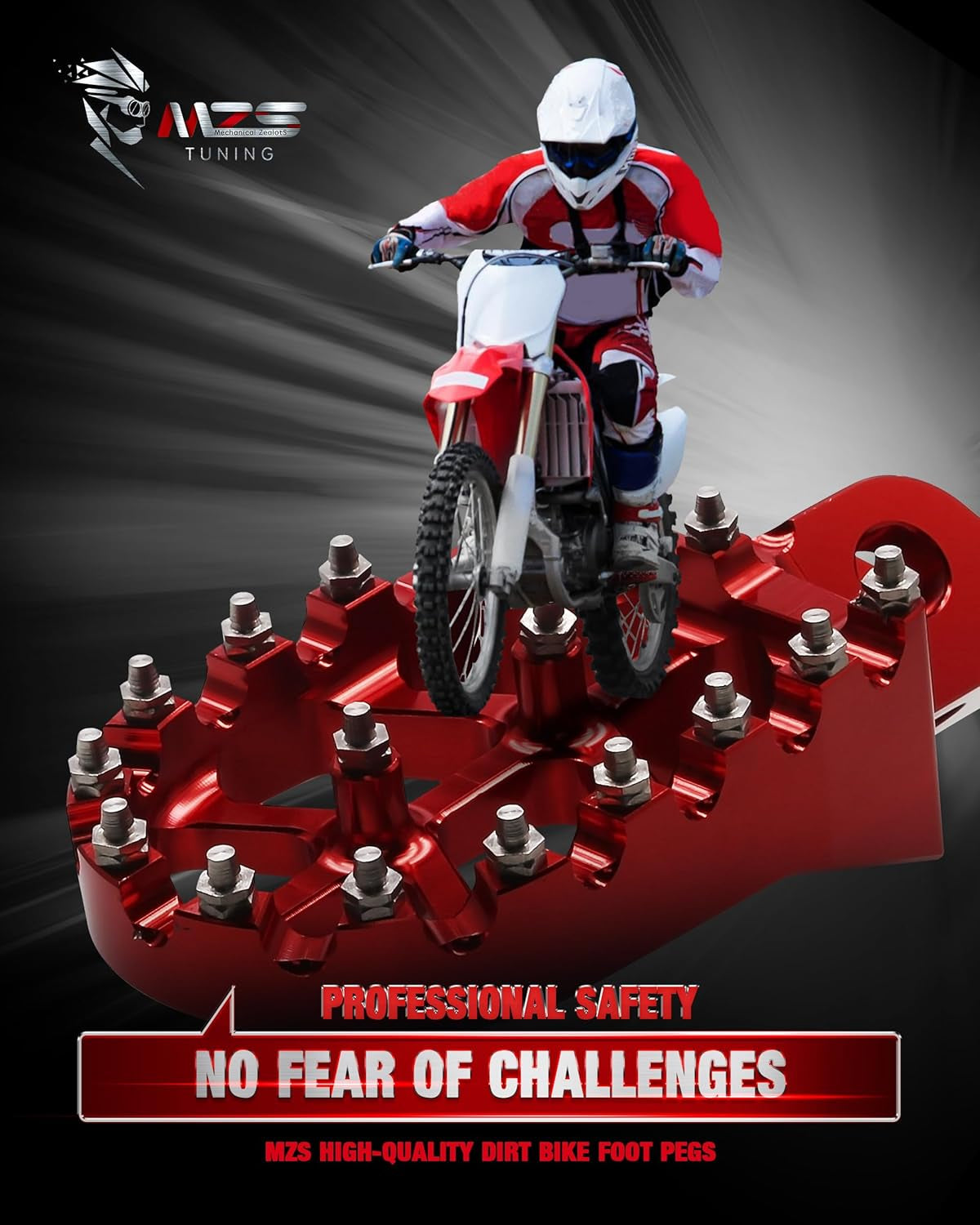 Dirt Bike Foot Pegs, CNC Motocross Footpeg MX Footrest Rest Pedal Red Compatible with CR125 CR250 CRF150R CRF250L CRF250R CRF250RALLY CRF250X CRF300L CRF450R CRF450RX CRF450X CRF450L CRF1000L