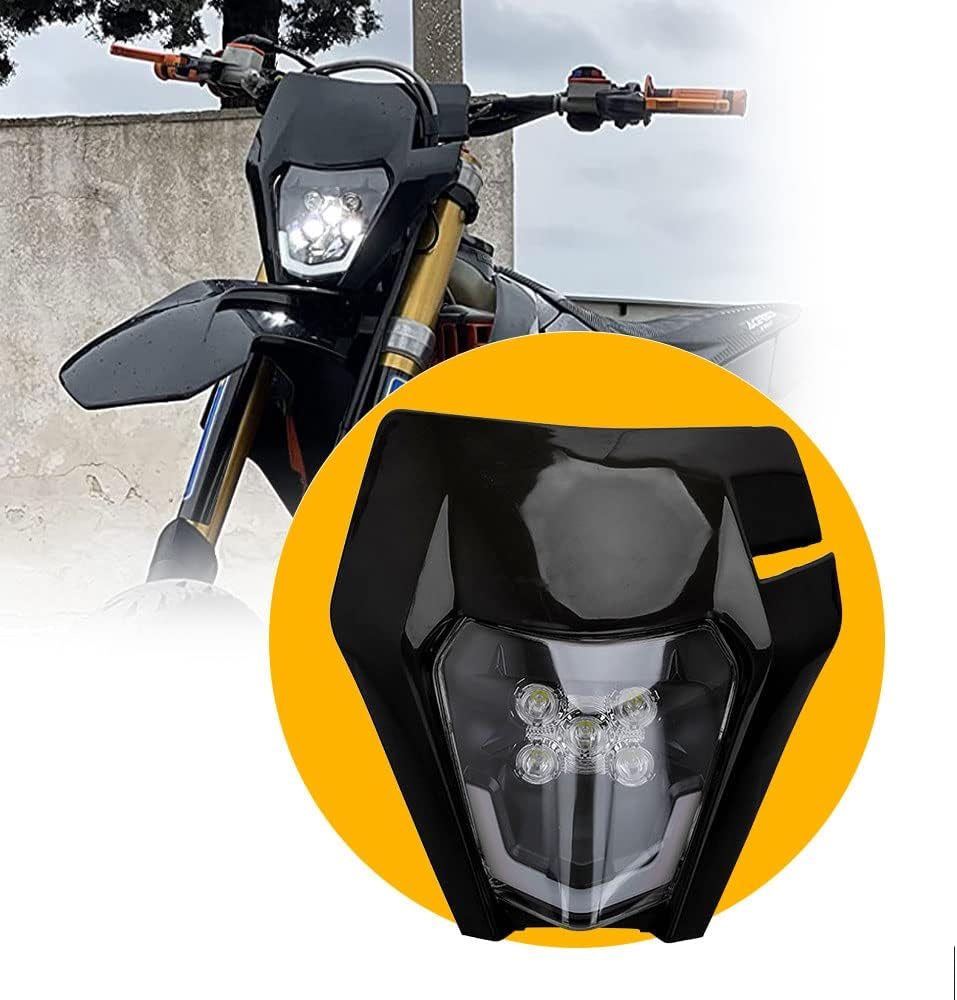 Dirt Bike Headlight,Universal LED Dirtbike Head Light Assembly Kit for Most Dirt Pit Bike Motorcycle Enduro Supermoto XC XCF TW SSR KX 125 150 200 300 350 400-Black