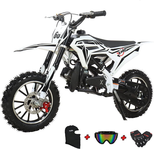 50Cc Dirt Bike Gas Dirt Bike Pit Bikes Dirt Pitbike with Gloves, Goggle and Face Mask(Black)