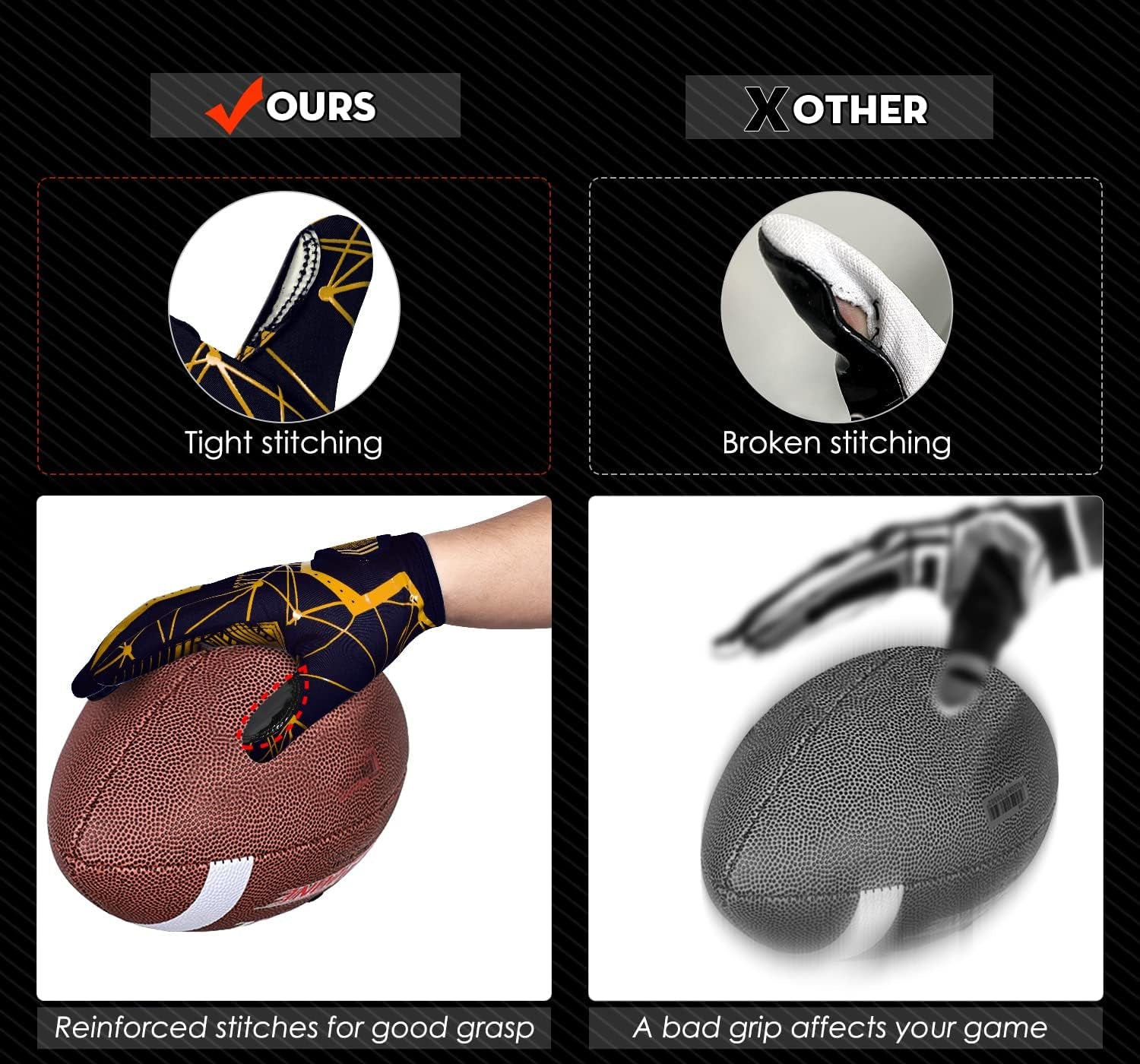 Football Gloves Adult Football Receiver Gloves,Enhanced Performance Football Gloves and High Grip Football Gloves for Adult and Kids