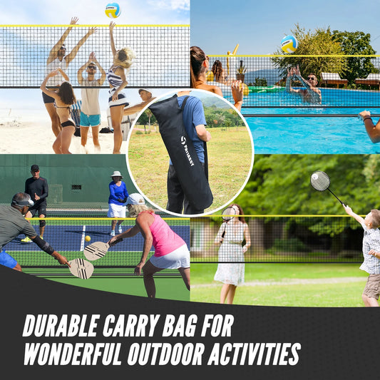 5.1Ft-7.4Ft Adjustable Height Volleyball Badminton Pickleball Net Set with Poles, 4 Rackets, 3 Shuttlecocks, 4 Pickleball Paddles , and Volleyball